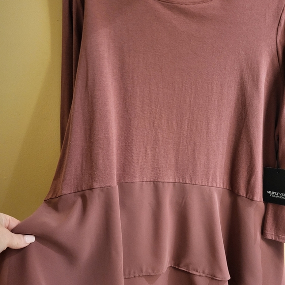 Simply Vera Wang  cotton and chiffon peplum top, XL/XXL, - Picture 3 of 6